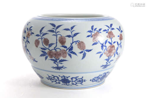 A Blue And White Underglaze Red Auspicious Fruit Water Vesse...