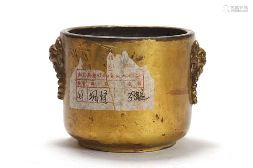 A Gilt Bronze Double-Lions Censer