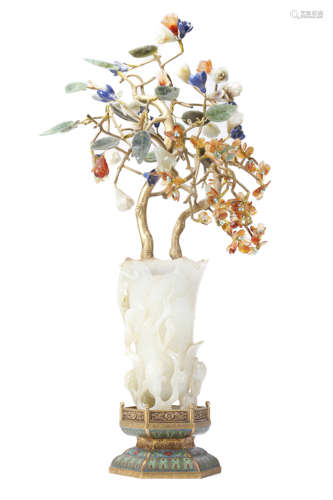 A White Jade Hundred Treasures Inlaid Bonsai