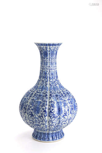 A Blue And White Floral lobed Vase