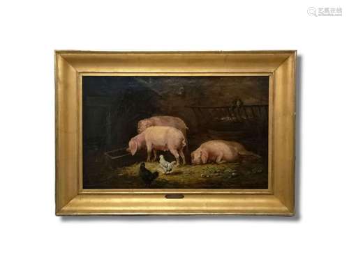 Charles Émile JACQUE (1813-1894)<br />
Cochons dans la mange...