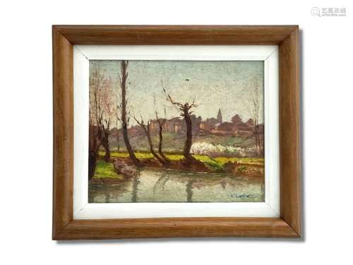 L. LAFFITE (XXème)<br />
Paysage arboré<br />
Huile sur pann...