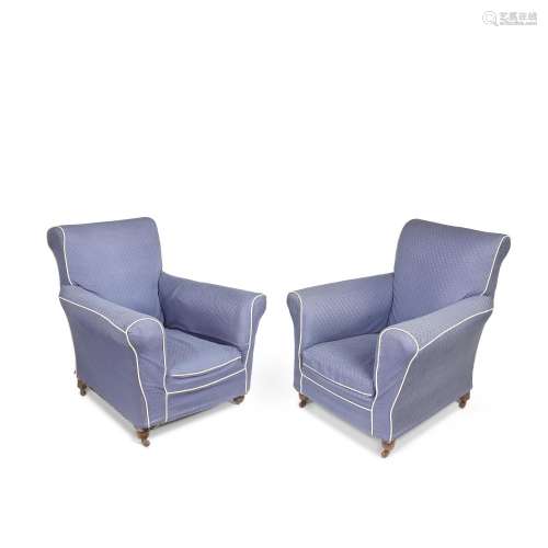 【TP】AN UPOLSTERED SOFA TOGETHER WITH A PAIR OF EASY ARMCHAIR...