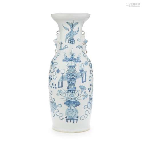 A CHINESE BLUE AND WHITE TWO-HANDLED VASE 20th century