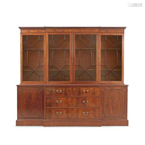 【TP】A GEORGE III MAHOGANY BREAKFRONT SECRETAIRE BOOKCASE