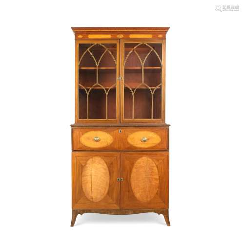 【TP】A GEORGE III MAHOGANY AND SATINWOOD SECRETAIRE BOOKCASER...
