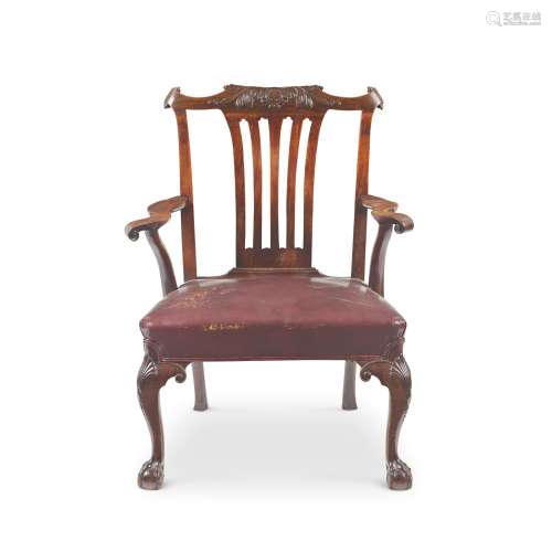 【TP】A GEORGE II AND LATER MAHOGANY ARMCHAIR OF LARGE PROPORT...