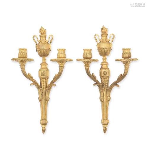 A PAIR OF EMPIRE TWO-BRANCH ORMOLU WALL LIGHTS (2)