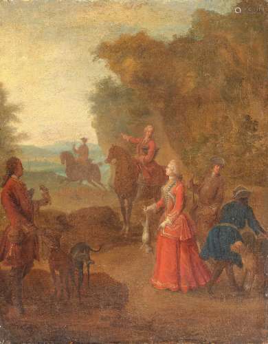French School, 18th Century A hunting party unframed
