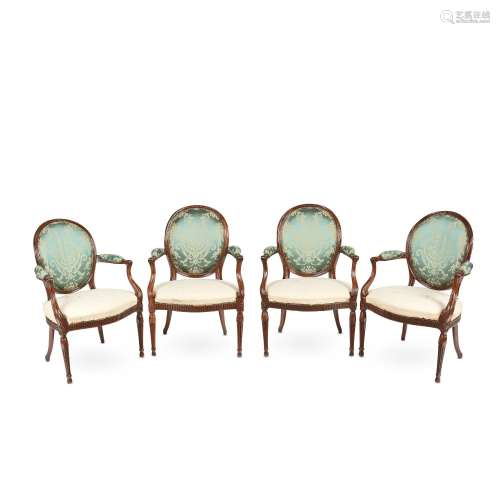 【TP】A SET OF FOUR GEORGE III MAHOGANY OPEN ARMCHAIRS In the ...