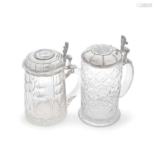 TWO SILVER-MOUNTED NORTH EUROPEAN CUT-GLASS TANKARDS  18th a...