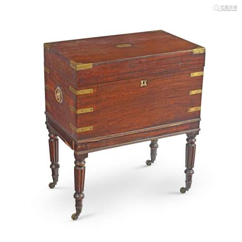 【TP】A REGENCY CAMPAIGN TEAK AND BRASS BOUND CHEST ON STAND