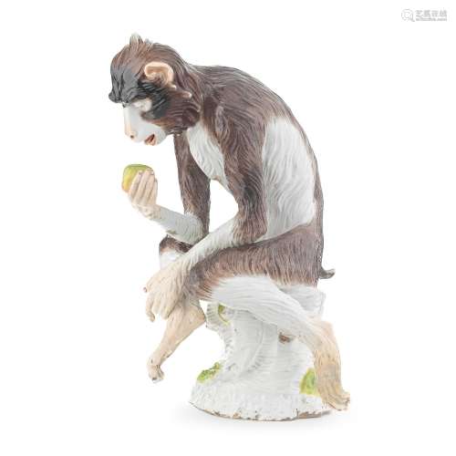 A LARGE DRESDEN PORCELAIN FIGURE OF A MONKEY  19th century