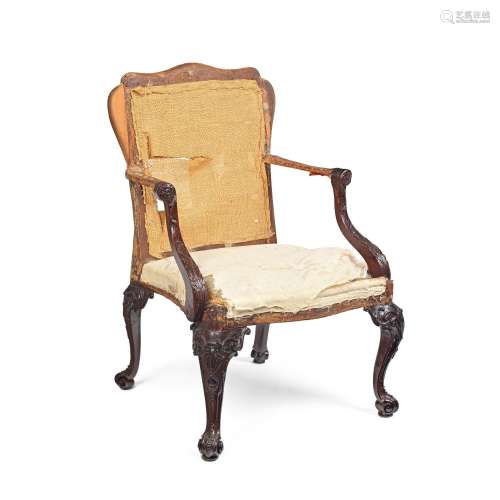 【TP】A CARVED MAHOGANY OPEN ARMCHAIRIn the manner of Wright a...