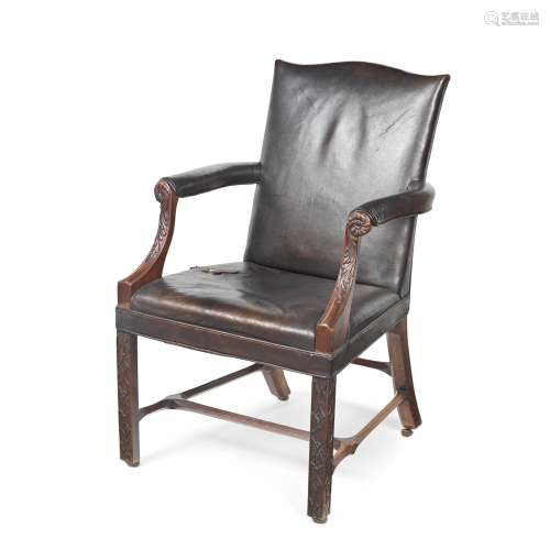 【TP】A MAHOGANY BROWN LEATHER UPHOLSTERED GAINSBOROUGH TYPE A...