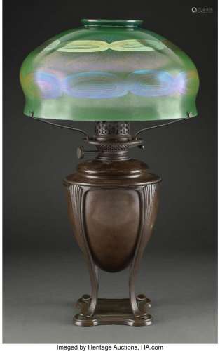 Tiffany Studios Decorated Favrile Glass and Patinated Bronze...