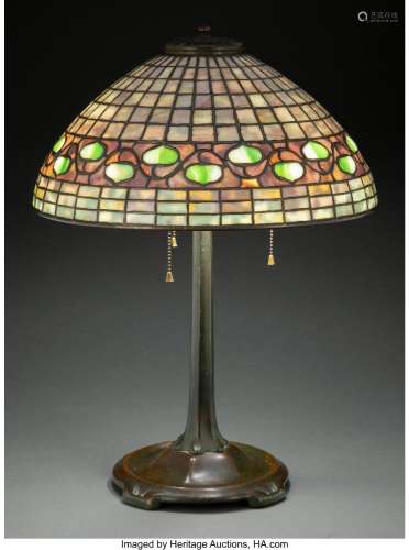 Tiffany Studios Leaded Glass and Silvered Bronze Acorn Table...