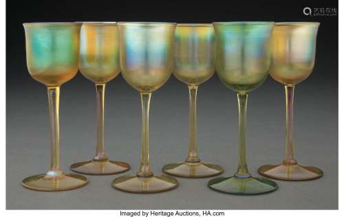 Set of Six Tiffany Studios Favrile Glass Cordials, circa 191...