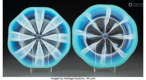 Near Pair of Tiffany Studios Pastel Favrile Glass Plates, ci...