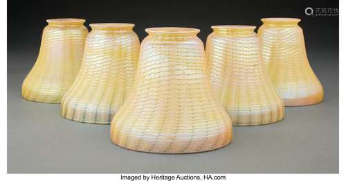 Group of Five American Decorated Iridescent Glass Shades Att...