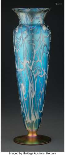 Tall Durand Iridescent Glass King Tut Vase, circa 1930 Marks...