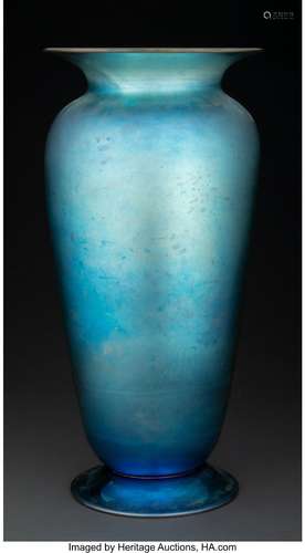 Tall Steuben Blue Aurene Glass Vase, circa 1915 Marks: STEUB...