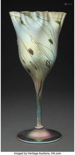 Large Steuben Decorated Gold Aurene Glass Floriform Vase wit...