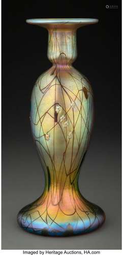 Steuben Decorated Gold Aurene Glass Lamp Base/Vase with Mill...