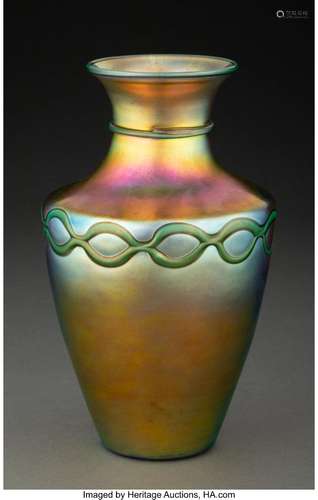 Steuben Decorated Gold Aurene Glass Vase, circa 1926-1931 Ma...