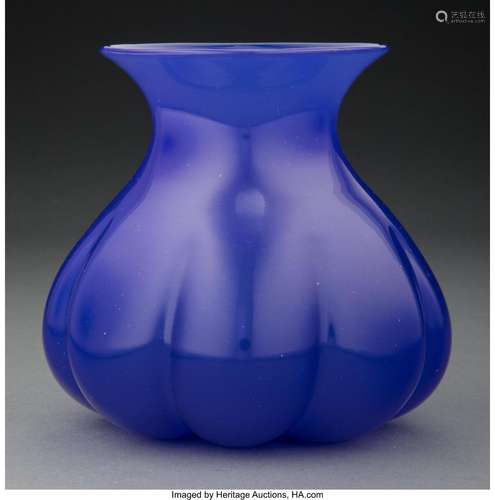 Steuben Dark Jade Blue Glass Lobed Vase, circa 1925 Marks: (...