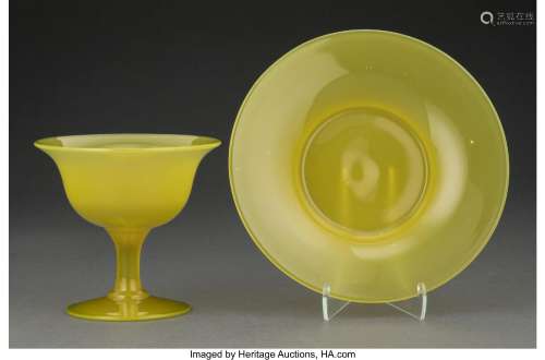 Steuben Yellow Jade Glass Sherbet and Underplate, circa 1920...