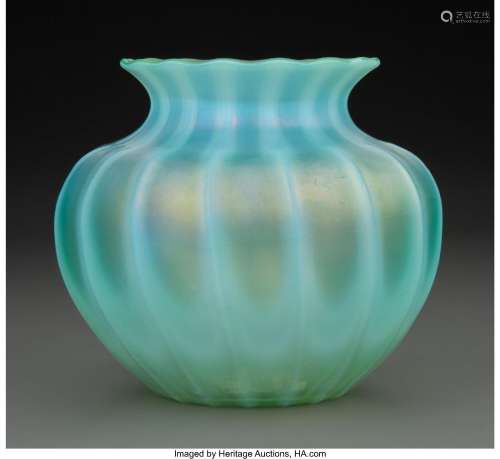 Steuben Iridescent Oriental Jade Glass Vase, circa 1920 5-1/...
