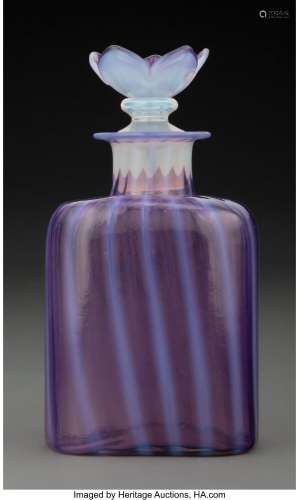 Steuben Oriental Orchid Glass Bottle with Floral Stopper, ci...