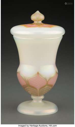 Steuben Aurene Decorated Alabaster Glass Lamp Base, circa 19...
