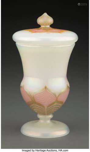 Steuben Aurene Decorated Alabaster Glass Lamp Base, circa 19...