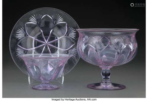 Set of Three Steuben Cut Wisteria Glass Table Articles, circ...
