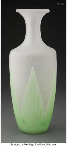 Tall Steuben Green Florentia Glass Vase, circa 1925 12 inche...