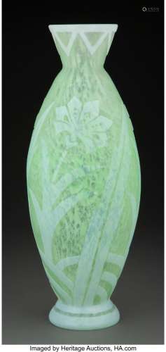 Tall Steuben Acid-Etched Opal Over Green Cintra Glass Daphne...