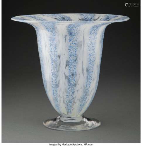 Steuben White and Blue Lace Glass Vase, circa 1930 Marks: (f...