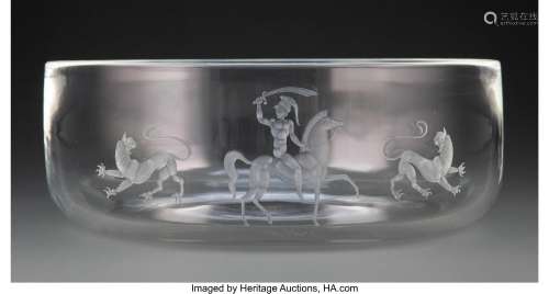 Steuben Engraved Glass Lion Hunter Bowl by Sidney Waugh, cir...