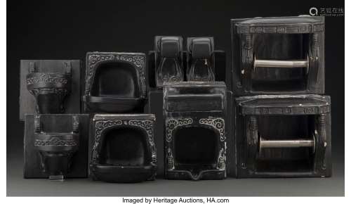 Set of Nine Batchelder Glazed Ceramic Bathroom Fixtures with...