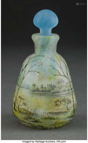 Fine Daum Acid-Etched and Enameled Glass Landscape Perfume B...