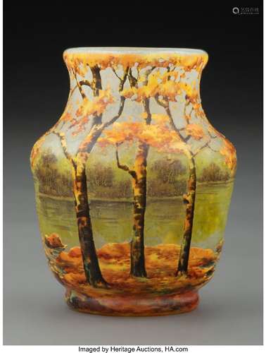 Daum Acid-Etched and Enameled Glass Autumn Landscape Cabinet...