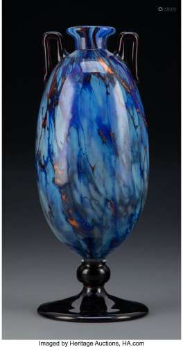 Schneider Two-Handled Glass Mabrines Vase, circa 1920 Marks:...