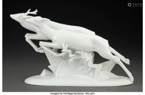 Rosenthal Porcelain Deer Figural Group Designed by Gerhard S...