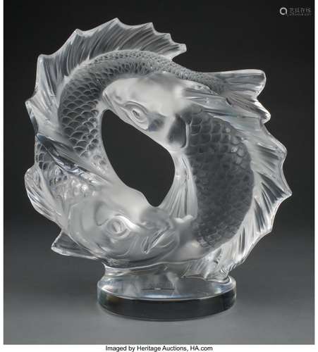 Lalique Clear and Frosted Glass Deux Poissons Sculpture with...