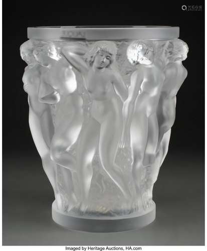 Lalique Clear and Frosted Glass Bacchantes Vase, post-1945 M...