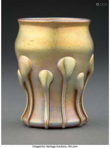 Tiffany Studios Favrile Glass Cabinet Vase with Applied Tadp...