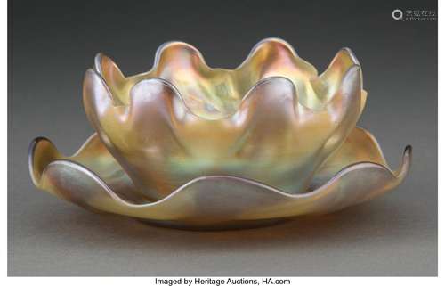 Tiffany Studios Favrile Glass Fingerbowl and Underplate, cir...