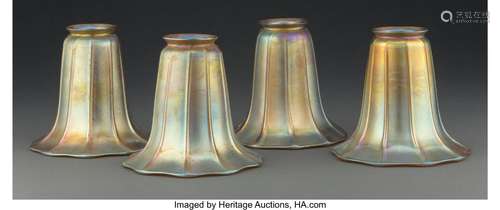 Four American Iridescent Glass Shades Attributed to Quezal, ...